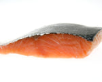 close up salmon portion white background